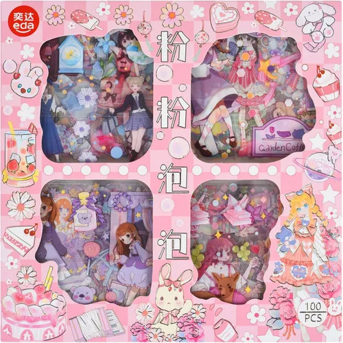 Miniatura 7 de 100 hojas de pegatinas decorativas de PET, lindo juego de pegatinas resistentes al agua para álbum de recortes, diario, planificador de bullet
