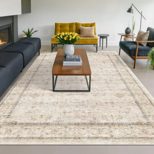 Miniatura 147 de Alfombra Boho Negra para Sala de Estar - Alfombra de Área Lavable de 10x14 Pies, Alfombras de Comedor para Debajo de la Mesa, Alfombra Suave de Pelo