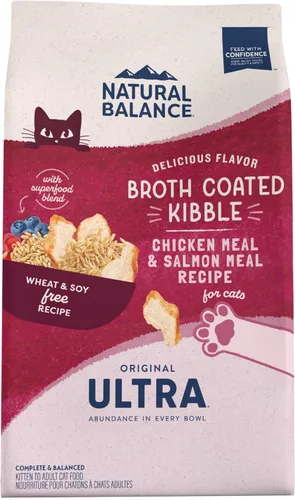 Natural Balance Alimento ultra seco original para gatos, receta de harina de pollo y salmón, salud de todo el cuerpo para gatitos a gatos adultos, 6