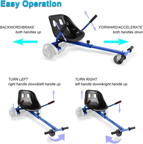 Miniatura 5 de Hishine Hoverboard Seat Attachment 265lbs Capacity, 26"-34.5" Adjustable Length Hover Board Go Kart Accessory w/Comfortable&Sturdy Seat,Go Cart Azul