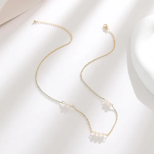 Miniatura 4 de Collner Delicado collar de perlas chapado en oro de 14 quilates, bonito collar de perlas individuales elegante gargantilla de perlas pequeñas