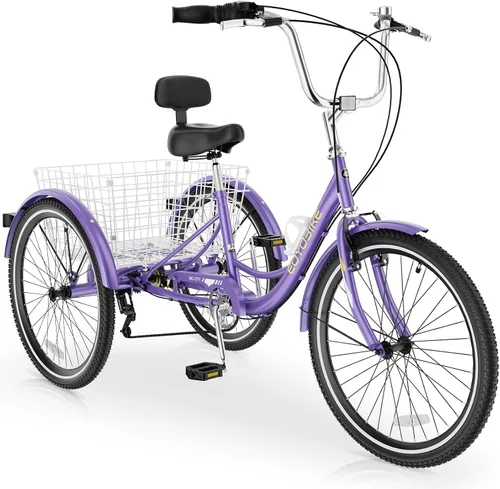 Miniatura 17 de MOPHOTO Triciclo para adultos de 7 velocidades, 20/24/26 pulgadas, triciclo para adultos con canasta trasera grande, 350 libras de capacidad
