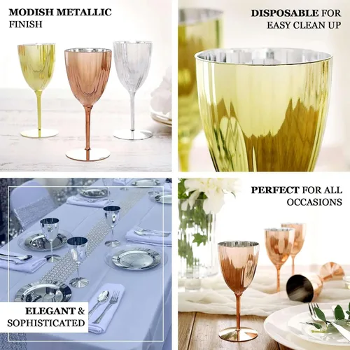 Miniatura 4 de Efavormart - Juego de copas de vino desechables metálicas plateadas de alta calidad, copas de vino con tallo para bodas, recepciones al aire libre