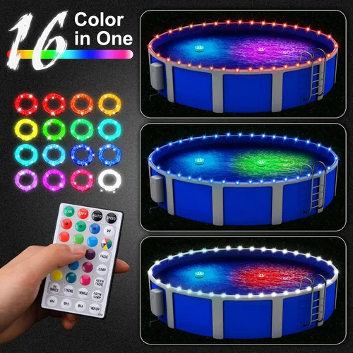 Miniatura 3 de Luces LED de 39.4 pies para piscinas sobre el suelo, iluminación de borde impermeable para piscinas de 12 pies, 2 paquetes de luces sumergibles