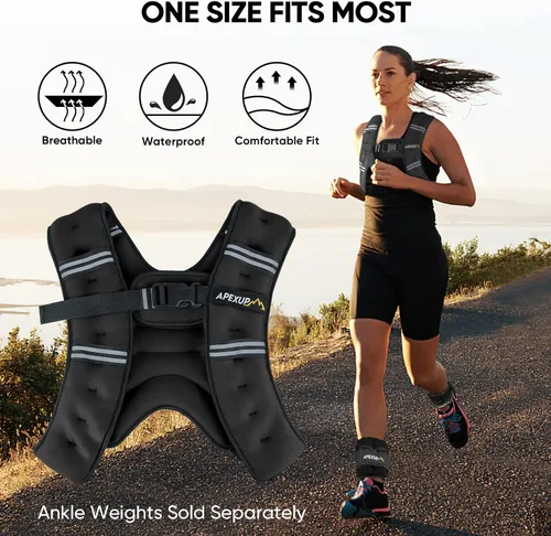 Miniatura 5 de APEXUP - Chaleco con peso de 5, 10, 15, 20, 25 y 30 libras para hombre y mujer, con rayas reflectantes, equipo para entrenamiento de fuerza y correr