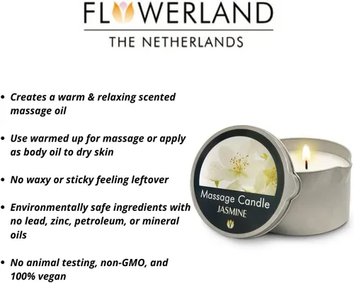 Miniatura 3 de FLOWERLAND Vela de aceite de masaje de jazmín, aceite de masaje hidratante para spa en casa, aceites de masaje corporal lujosos e hidratantes