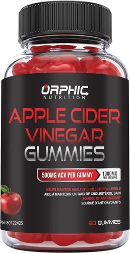 ORPHIC NUTRITION Gomitas de vinagre de sidra de manzana de 1000 mg - ACV sin filtrar con vitamina B12, remolacha y granada (60 piezas)