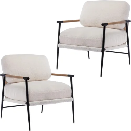 Miniatura 9 de Ya-Home Silla Decorativa de Mediados del Siglo, Silla Suave de Chenille con Patas de Metal Negro, Silla Tapizada de Ocio para Sala de Estar Beige