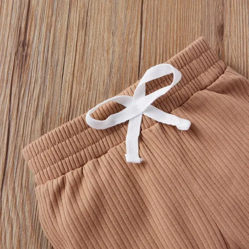 Miniatura 5 de CIYCUIT Trajes de bebé recién nacido, de manga larga, color sólido, acanalado, de punto, pantalones de 2 piezas, ropa de bebé neutro para género