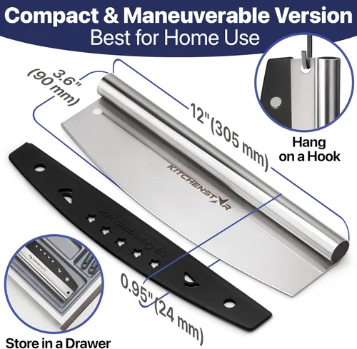 Miniatura 5 de KitchenStar Cortador de pizza de 12 pulgadas con cuchillo basculante - Cuchillo de acero inoxidable afilado, cubierta protectora, apto para Plateado