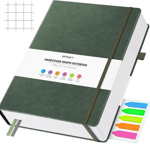 Miniatura 8 de Cuaderno de papel cuadriculado, 312 páginas numeradas A5 de tapa dura de cuero, cuaderno de papel cuadriculado de 100gsm sin sangría con páginas