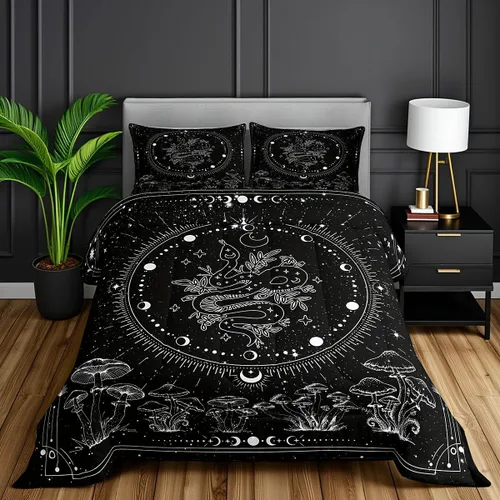Miniatura 8 de Castle Fairy Juego de edredón tamaño twin con lobo, animales salvajes y plantas, exótico, bohemio, loto misterioso, colección de cama suave