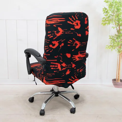 Miniatura 5 de Fundas para silla de oficina de Halloween, huellas de manos sangrientas, huellas sobre tema de terror negro, funda elástica para estilo moderno