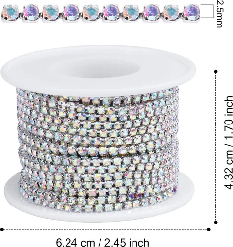 Miniatura 3 de Cadikez - Cadena de diamantes de imitación de 10 metros (11 yardas), cadena de cierre de diamantes de imitación arcoíris AB, cadena de cristal