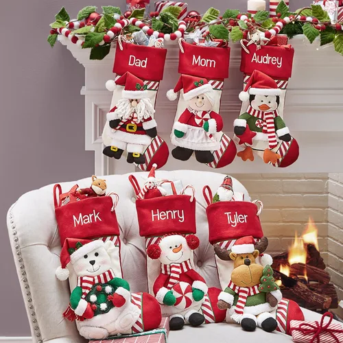 Miniatura 4 de Let's Make Memories - Medias navideñas personalizadas para la familia - Bordadas - De felpa 3D - Decoración navideña - 8"x18" - Familia bastón