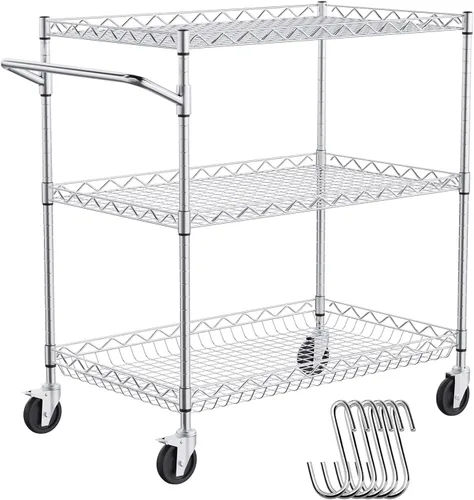 Miniatura 10 de VEVOR Carrito de cocina utilitario de 3 niveles y 23.7 pulgadas, soporte para microondas, estante de almacenamiento resistente, carrito de servicio