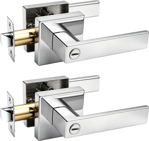Miniatura 15 de Gobrico 1 paquete de manijas cuadradas de privacidad para puerta en acabado negro mate, manijas interiores sin llave, reversibles para puertas