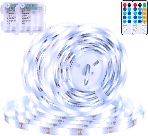 Miniatura 9 de echosari 2 piezas de tiras de luces que funcionan con pilas, 9.8 pies 90 luces LED autoadhesivas con control remoto y temporizador, tira de luz