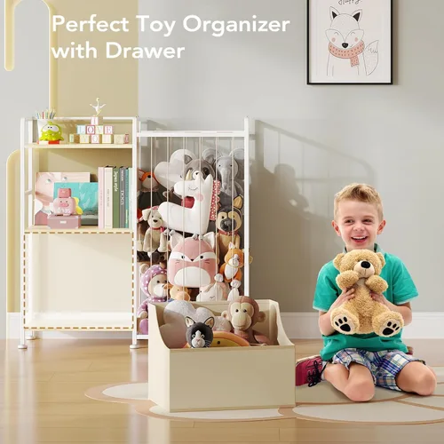 Miniatura 4 de BBLIKE Almacenamiento de Animales de Peluche - Red de Animales de Peluche con Estantería para Niños y Organizador de Juguetes, Estantería Blanca