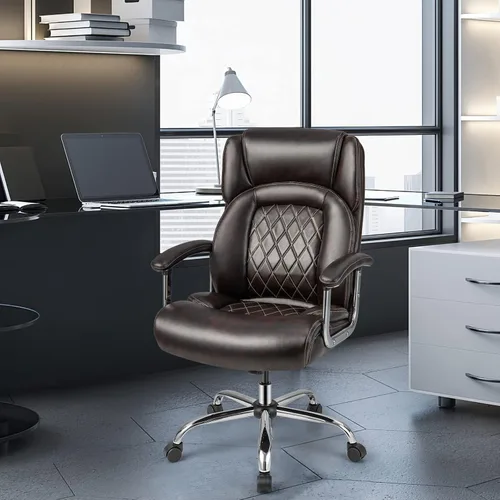 Miniatura 2 de Giantex Silla de oficina grande y alta, 500 libras, silla de oficina ejecutiva con respaldo alto para personas pesadas, silla de escritorio Marrón
