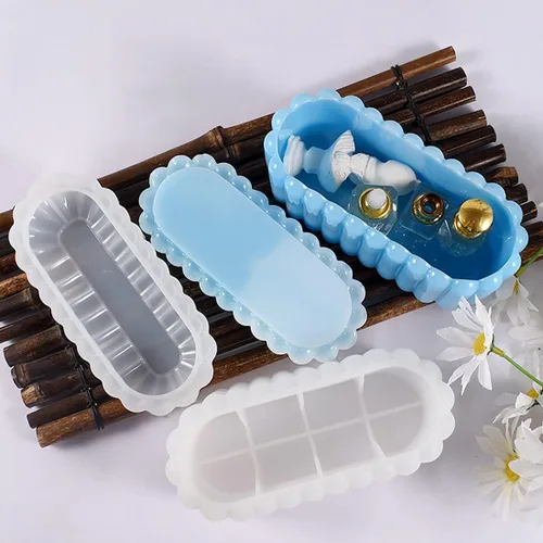 Miniatura 2 de 2 moldes ovalados de resina con tapa, contenedor de almacenamiento rectangular, molde de silicona para fundición de resina, moldes de resina epoxi