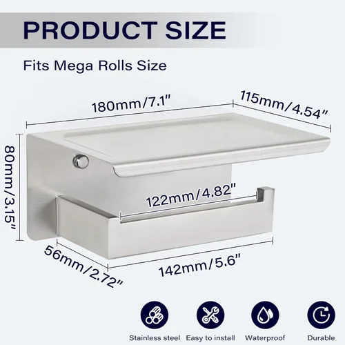 Miniatura 2 de Alise Soporte de papel higiénico, soporte de papel higiénico de baño con estante, dispensador de almacenamiento de rollos de papel higiénico