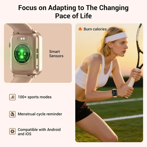 Miniatura 5 de Reloj inteligente para mujeres y hombres, reloj de fitness con pantalla HD de 1.91 pulgadas con linterna LED, más de 100 modos deportivos rastreador
