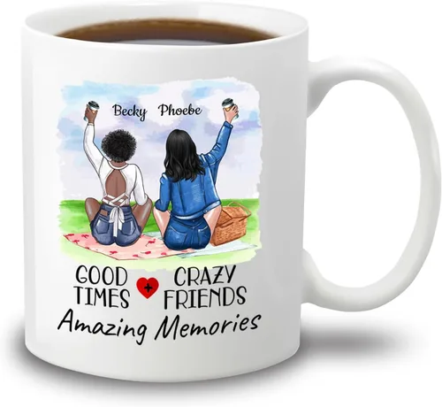 Miniatura 12 de Taza de café con texto en inglés "Besties There Are Friends That Become Family", tazas personalizadas para mejores amigas para mujeres, elige