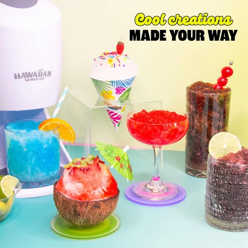 Miniatura 13 de Hawaiian Shaved Ice, Máquina Trituradora de Hielo y Paquete de Jarabes para Fiesta , Blanco
