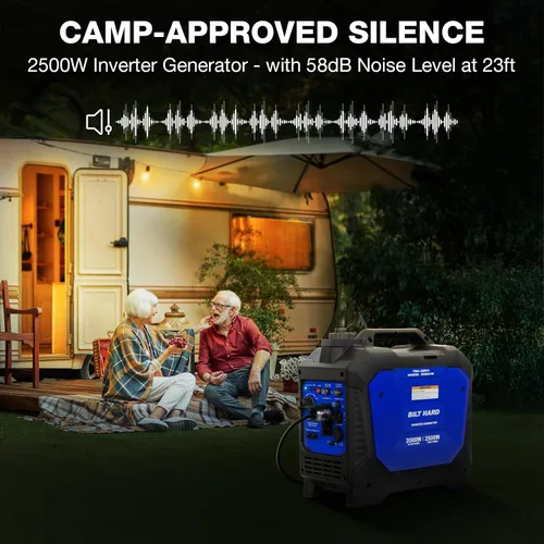Miniatura 7 de BILT HARD Generador de gas de 2500 W, generador inversor silencioso de 4 tiempos de 80 cc con sensor de CO, listo para paralelo, receptáculo dúplex