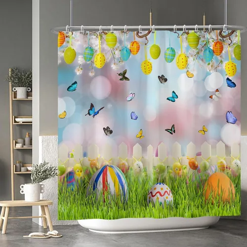 Miniatura 76 de Baocicoo - Cortina de ducha de abeja de miel, diseño de abeja de caricaturas, pista voladora, rústica, floral, para baño, decoración de bañera