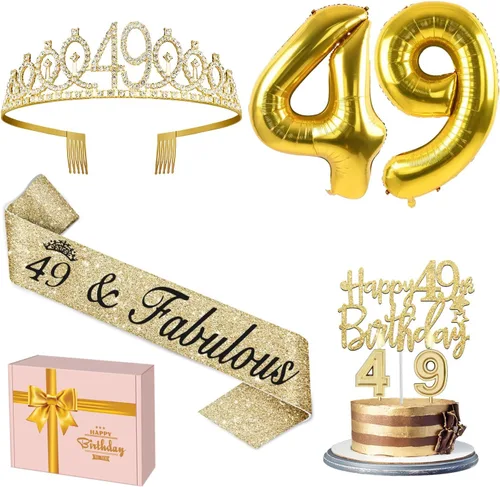 Miniatura 24 de Decoraciones doradas de 70 cumpleaños para mujer con banda y tiara de cumpleaños 70, adorno para pastel y velas, globos de números, regalos de 70