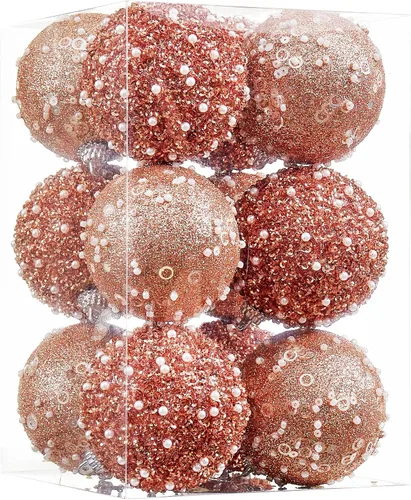 12 unidades de adornos de bolas de Navidad, adornos de bolas de Navidad en oro rosa, perlas de plástico irrompibles para colgar para fiestas