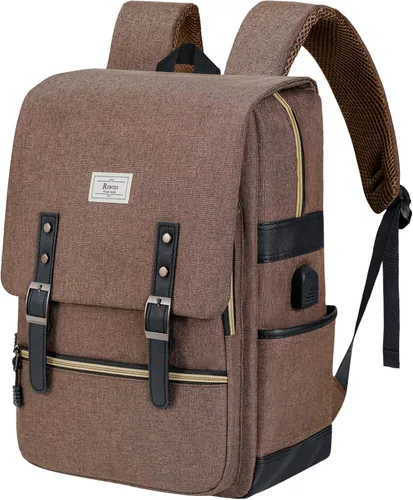 Miniatura 7 de Ronyes - Mochila vintage para laptop para mujeres y hombres, de 15.6 pulgadas, mochila casual de día con puerto de carga USB para trabajo