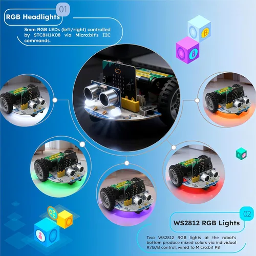 Miniatura 7 de Coche inteligente Micro:bit con tutorial detallado de programación gráfica y microPython de MakeCode, seguimiento de línea IR y módulos de luz RGB