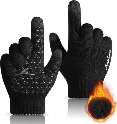 Achiou Guantes de invierno para hombres y mujeres, guantes para pantalla táctil, gel de silicona antideslizante grueso mejorado, forro térmico de