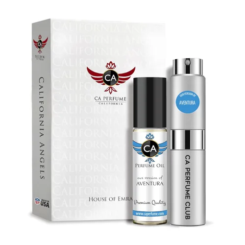 CA Perfume Duo Impression of Aventura For Men Colonia Eau de Parfum + Fragancia Aceite Corporal Botella Roll-On Tamaño Viaje 0.27 Fl Oz + 0.33 Fl Oz