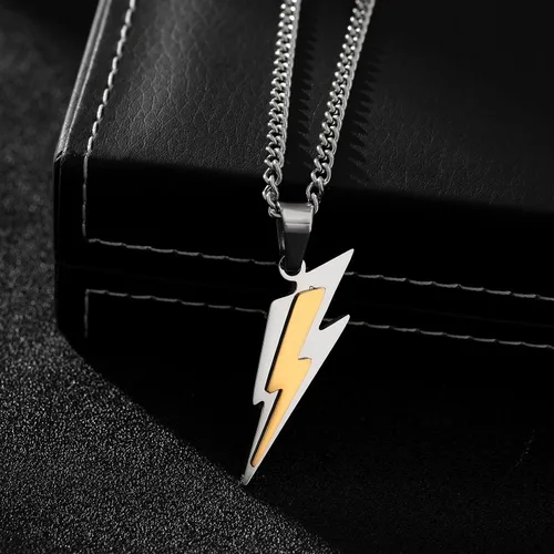 Miniatura 2 de Yumikoo Collar con colgante de acero inoxidable con rayo dorado para hombre y mujer