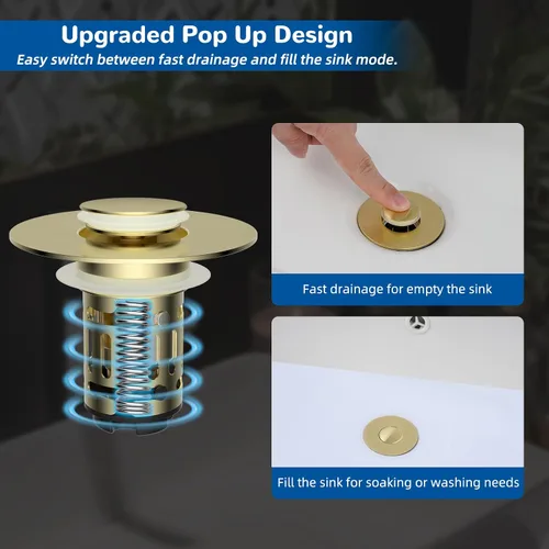 Miniatura 6 de Hibbent Colador de drenaje de lavabo de baño 3 en 1 mejorado, tapón universal desplegable con cesta de filtro de acero inoxidable extraíble atrapa