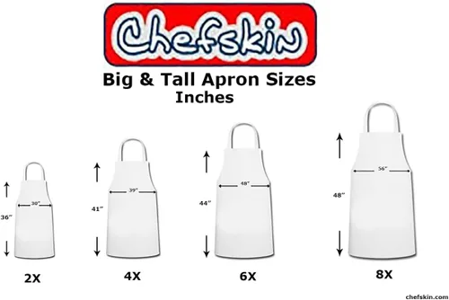 CHEFSKIN Delantal para adultos blanco en sarga ligera 65/35, totalmente ajustable en el cuello y bolsillo central de lazos (1, grande y alto 2X)