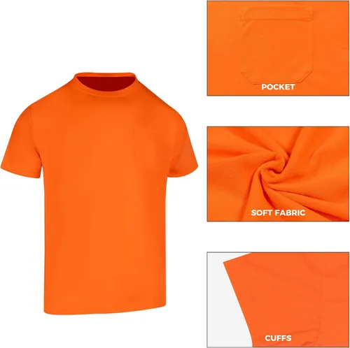 Miniatura 5 de VENDACE Camisetas de seguridad de alta visibilidad, paquete de 3 camisetas de trabajo de manga corta para construcción para hombres (naranja, XL)