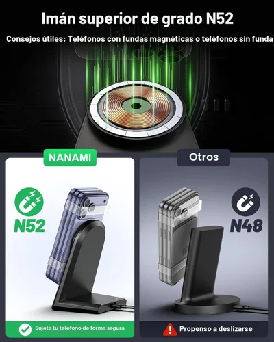 Miniatura 8 de NANAMI Soporte de cargador inalámbrico magnético de 25 W, cargador de teléfono magnético rápido, alineación N52, ajustable en 360°, LED