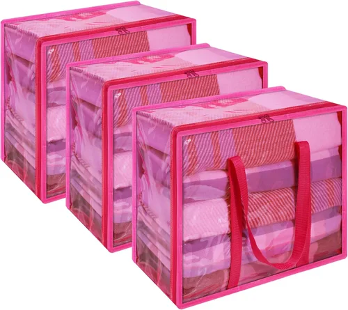 Miniatura 8 de Vieshful Bolsa de almacenamiento de ropa transparente verde de 40 litros, organizador de ropa colorido con cremallera, bolsa de almacenamiento