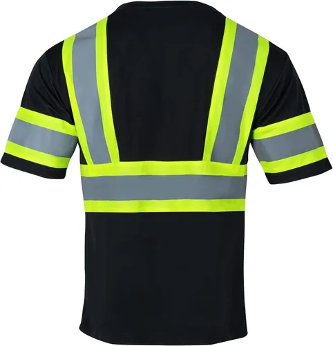 Miniatura 3 de VENDACE Camiseta de seguridad de alta visibilidad Clase 2 para hombre, camisa de manga corta reflectante ANSI con parte inferior negra (negro, M)