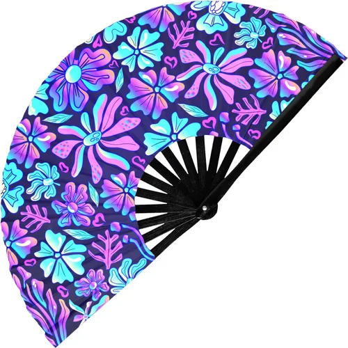 Miniatura 8 de GloFX Ventilador Plegable - Galaxy - Ventilador de Mano Plegable Grande Rave Clack para Hombres/Mujeres - para EDM, Festival de Música, Club