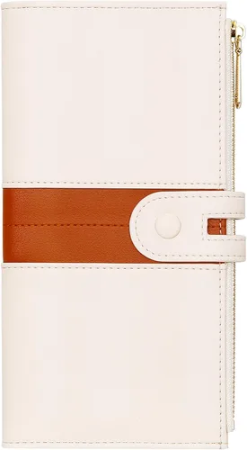 Miniatura 8 de GEEAD Slim mujeres carteras cuero plegable multi titular de la tarjeta de la cartera con cremallera bolsillo gran capacidad, Beige Marrón, Compacto