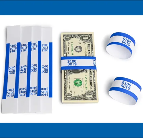 Miniatura 5 de L LIKED Paquete de 100 correas de moneda, envoltorios de billetes de dinero con autosellado (azul $100-100 PCS)