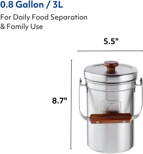 Miniatura 7 de Vatya Contenedor de compost de cocina de acero inoxidable, sin filtro, compostador, cubo de compostaje, contenedor pequeño de basura de alimentos