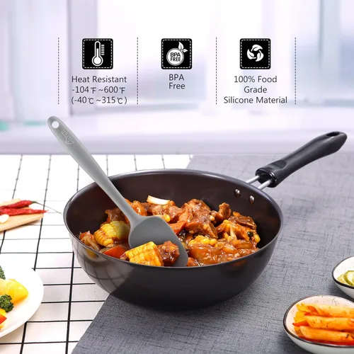 Miniatura 5 de HOTEC Juego de espátulas de goma de silicona resistentes al calor de 600 ℉, sin BPA, espátulas de cocina, para hornear, mezclar para utensilios