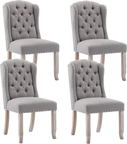 Miniatura 15 de DUOMAY Juego de 2 sillas de comedor modernas copetudas, sillas de comedor tapizadas de lino, sillas auxiliares sin brazos para cocina, comedor, Beige